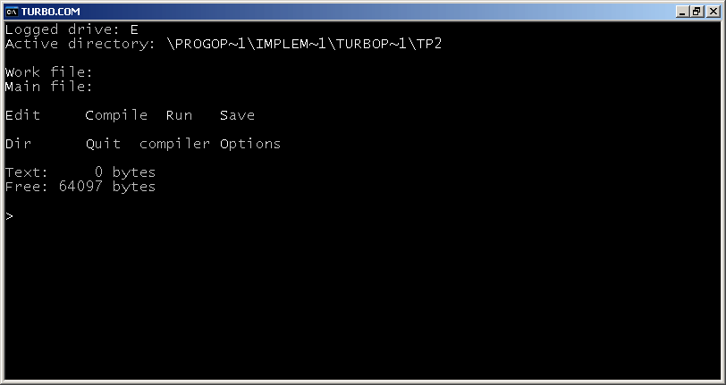 Turbo Pascal 2.0: main menu