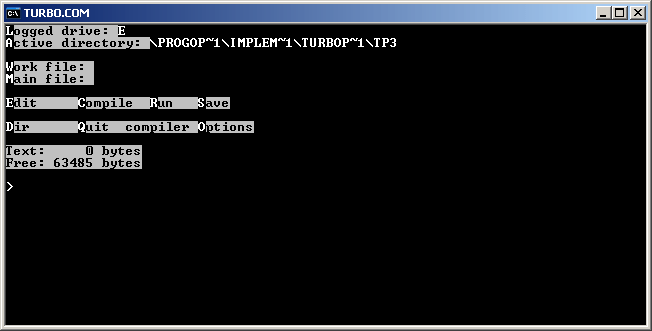 Turbo Pascal 3.0: main menu