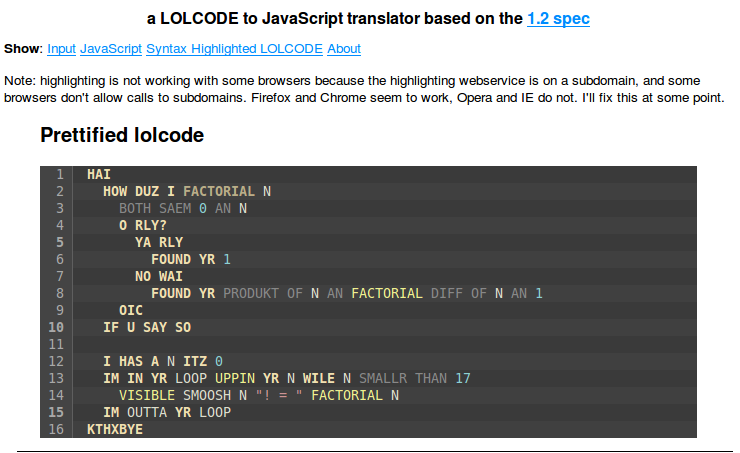 Syntax highlight in loljs
