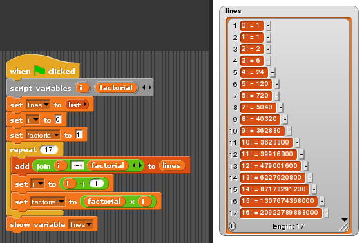 Factorial (iterative) example in Snap!